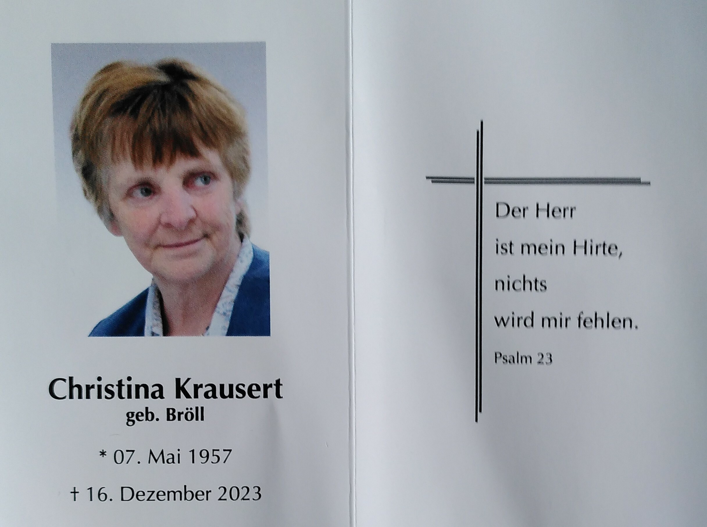 Sterbebild Christina Krausert